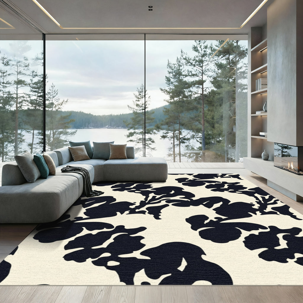 Bold Navy Botanical Floral Composition Rug