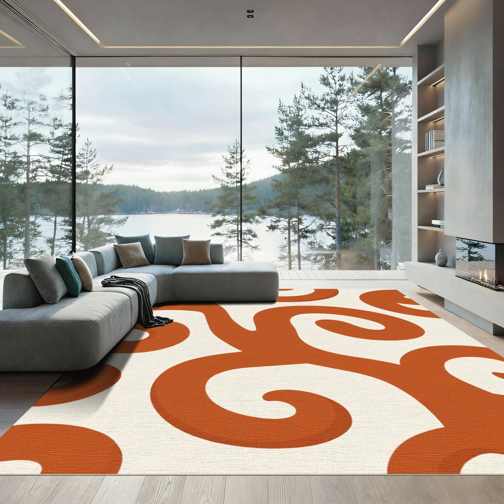 Terracotta Swirl Abstract curves Rug