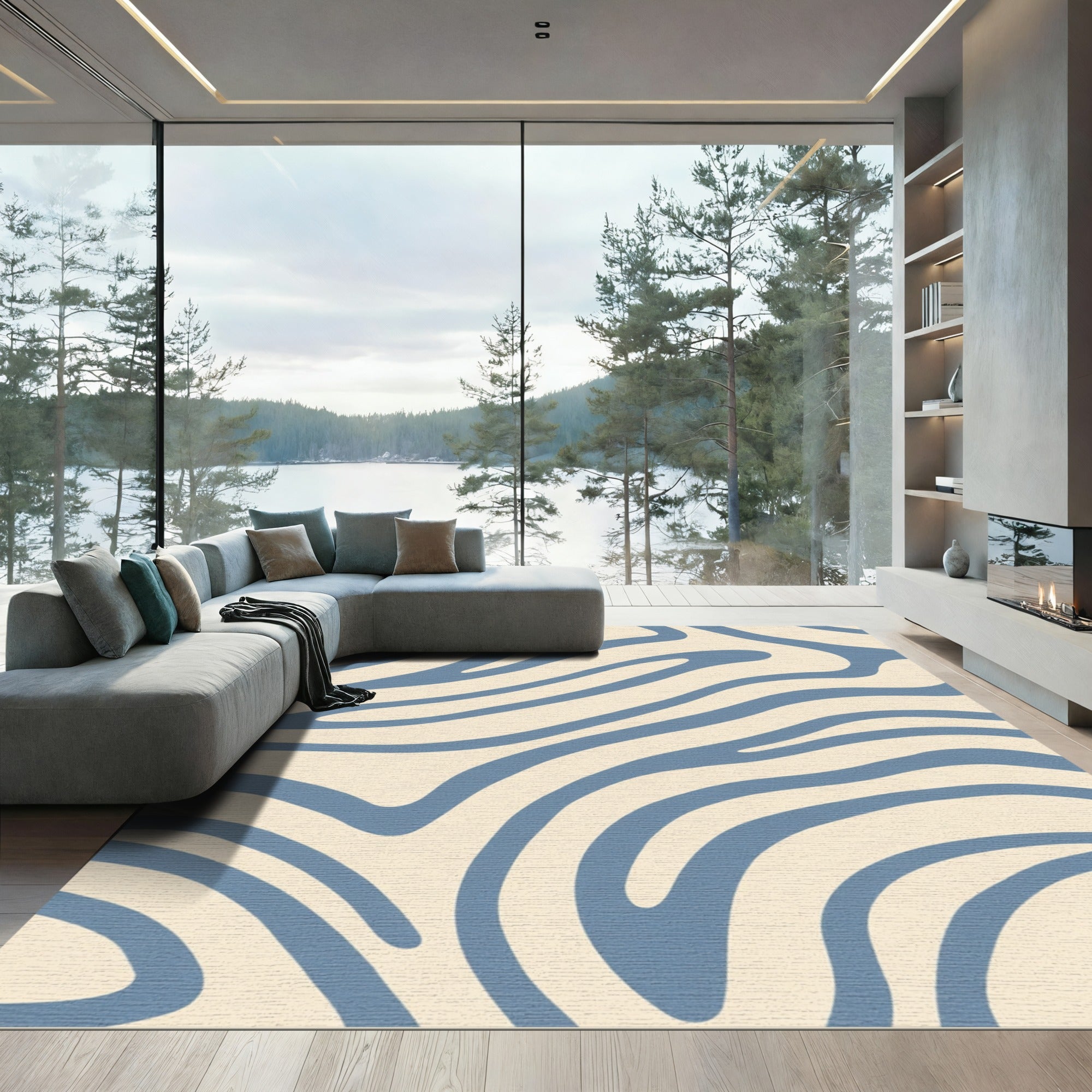 Pale Blue Wavy Stripe Accent Rug