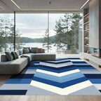 Deep Blue Chevron Geometric Stripes Rug