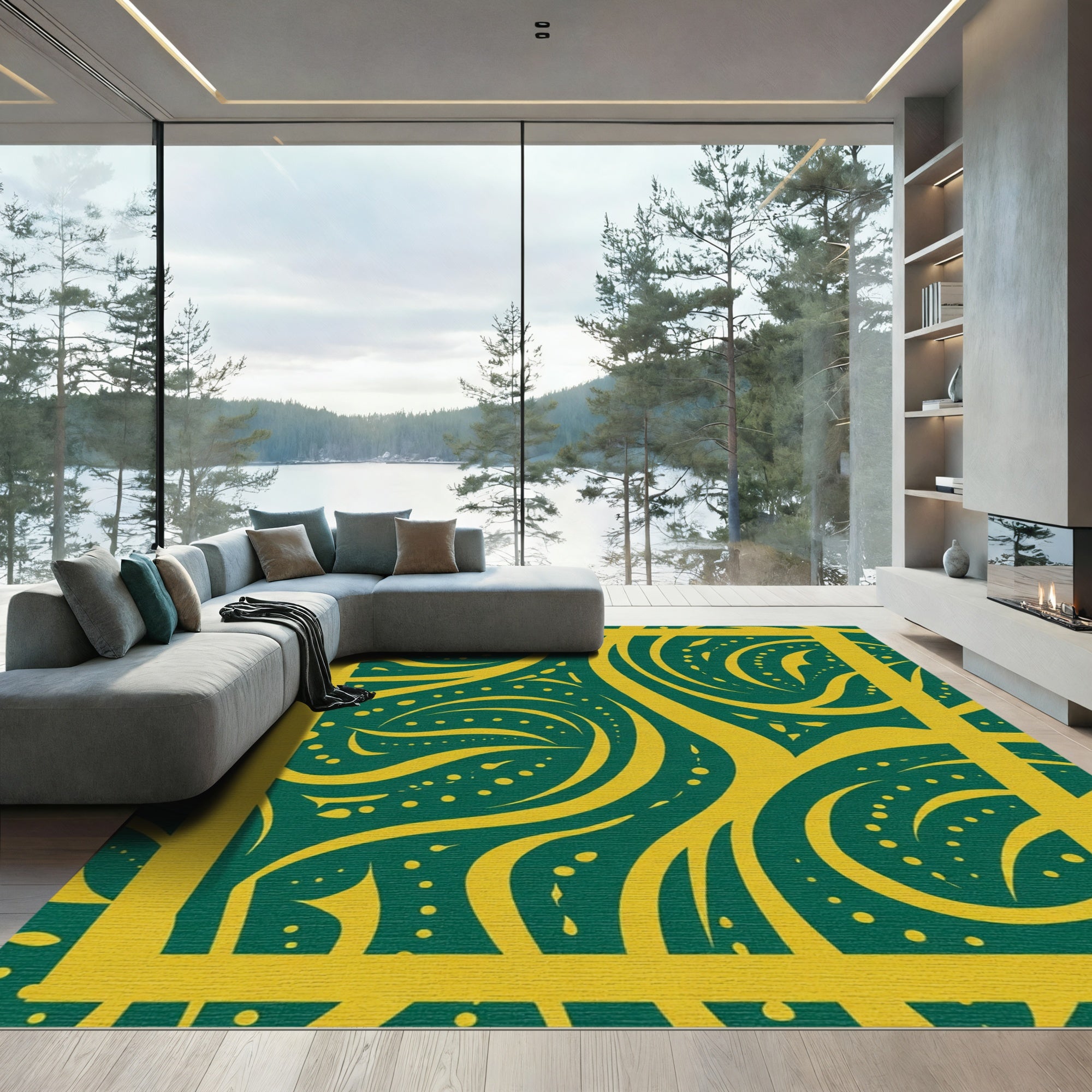 Emerald Gold Swirl Vine Rug