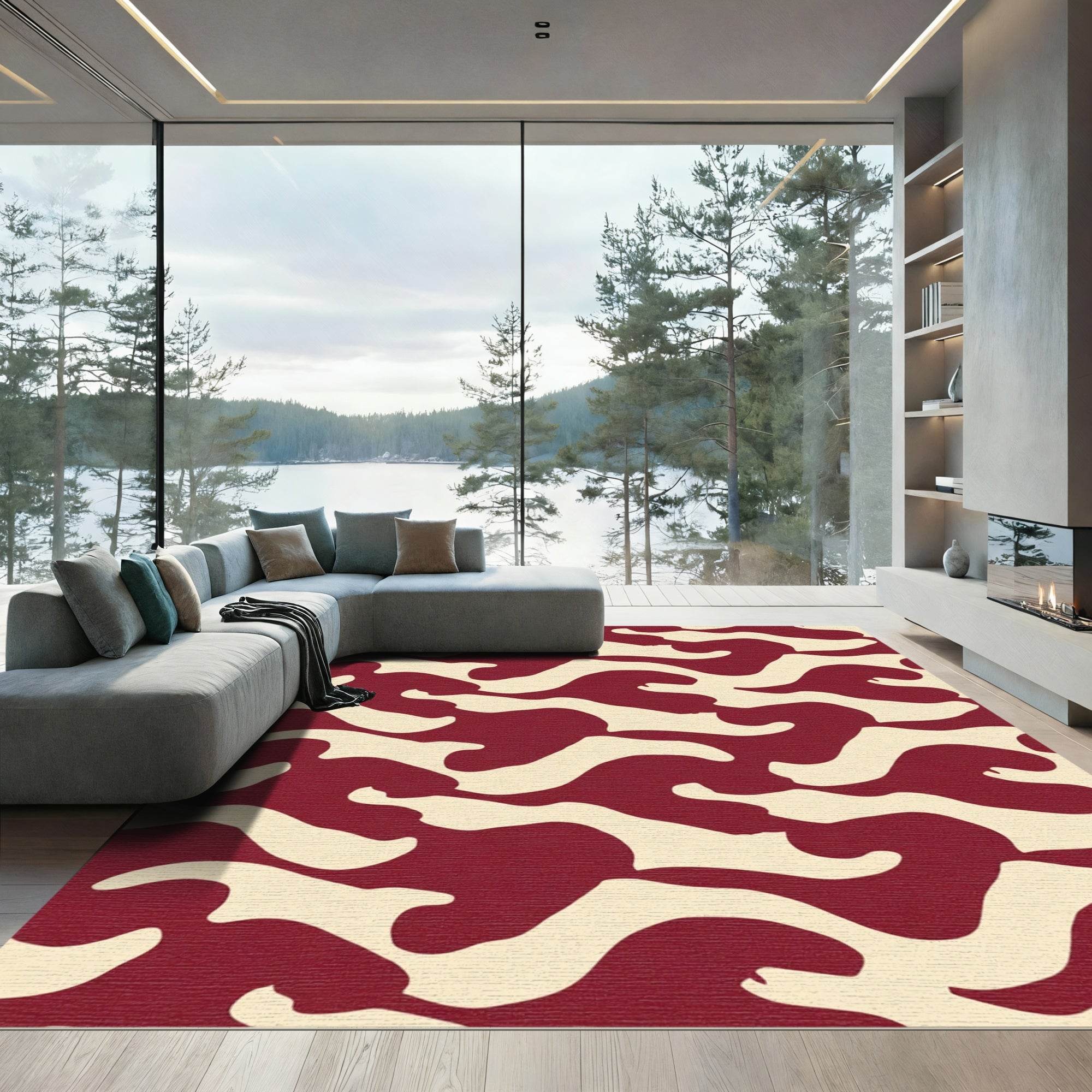 Crimson Cream Organic Wave Rug