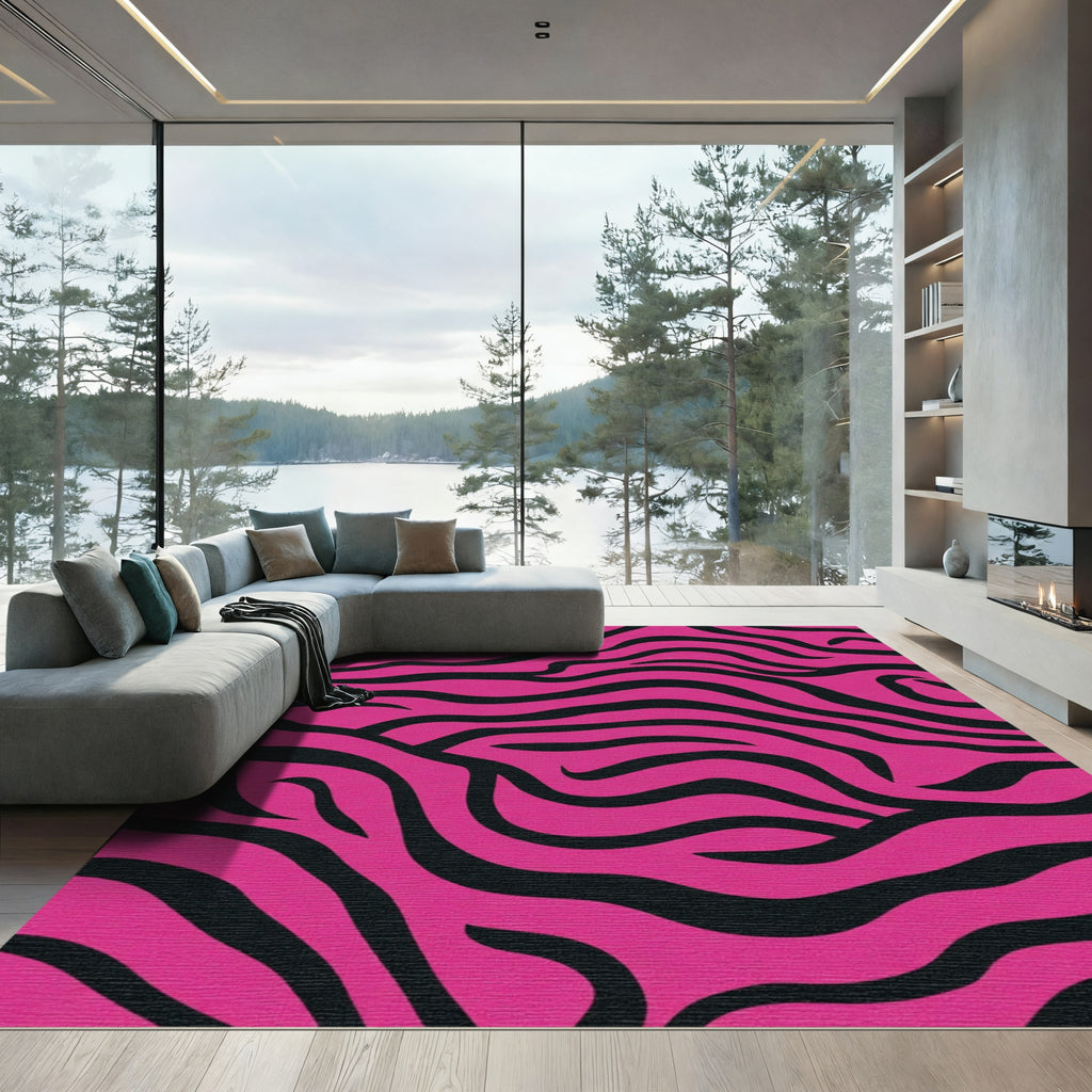 Hot Pink Black Zebra Stripe Rug