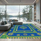 Royal Blue Yellow Green Floral Medallion Rug