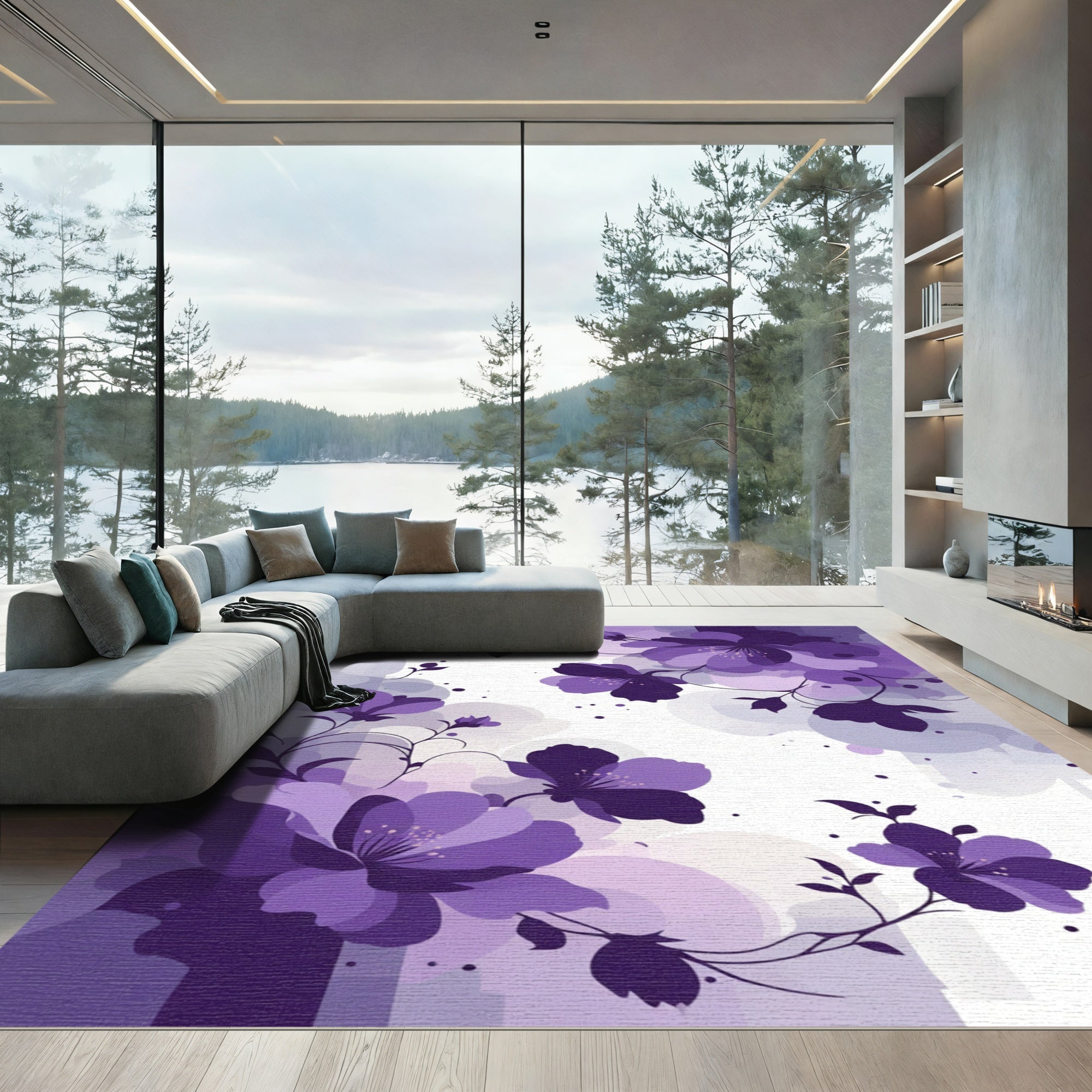 Fuchsia Floral Swirl Silhouette Rug