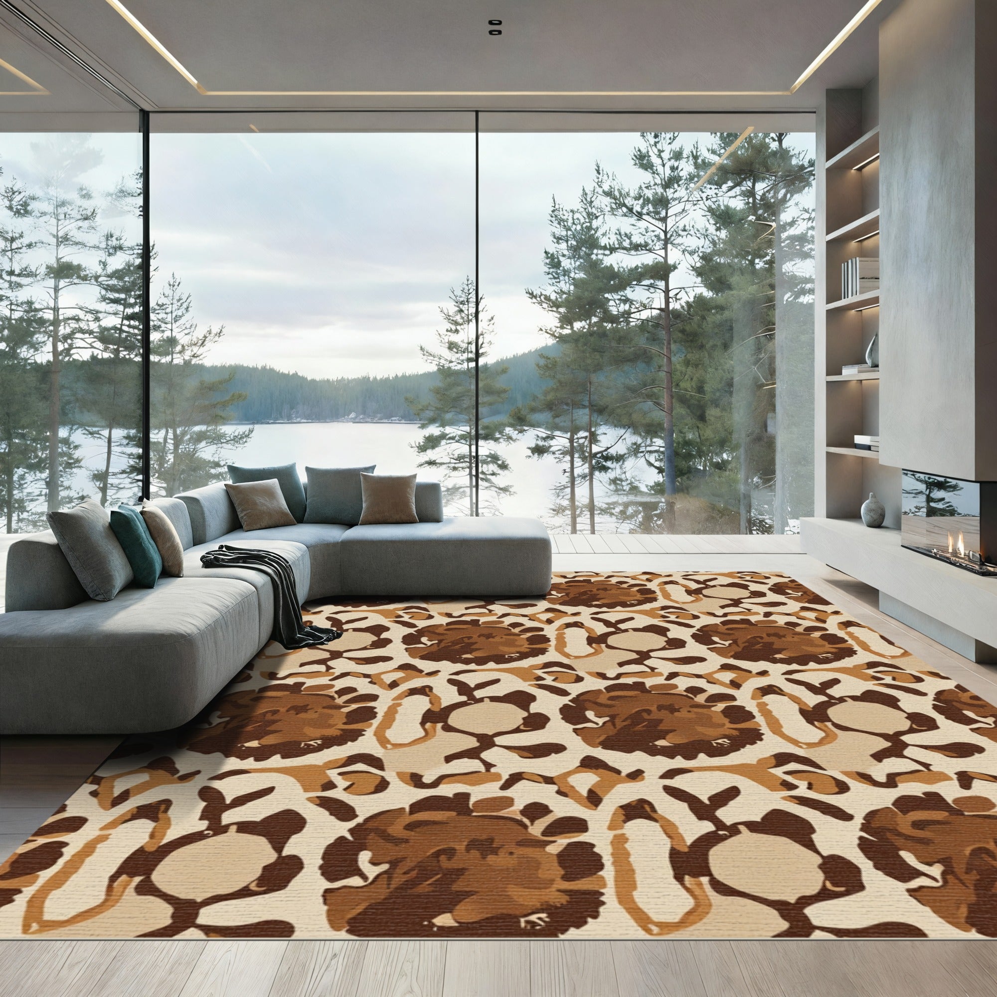 Tan Earthy Bloom Abstract Arrangement Rug