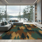 Woodland Elk Pine Forest Silhouette Rug