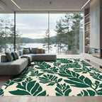 Emerald Green Tropical Leaf Pattern Rug