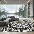 Monochromatic Black Elegant Scroll Rug