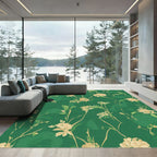 Cream Floral Vine Emerald Background Rug