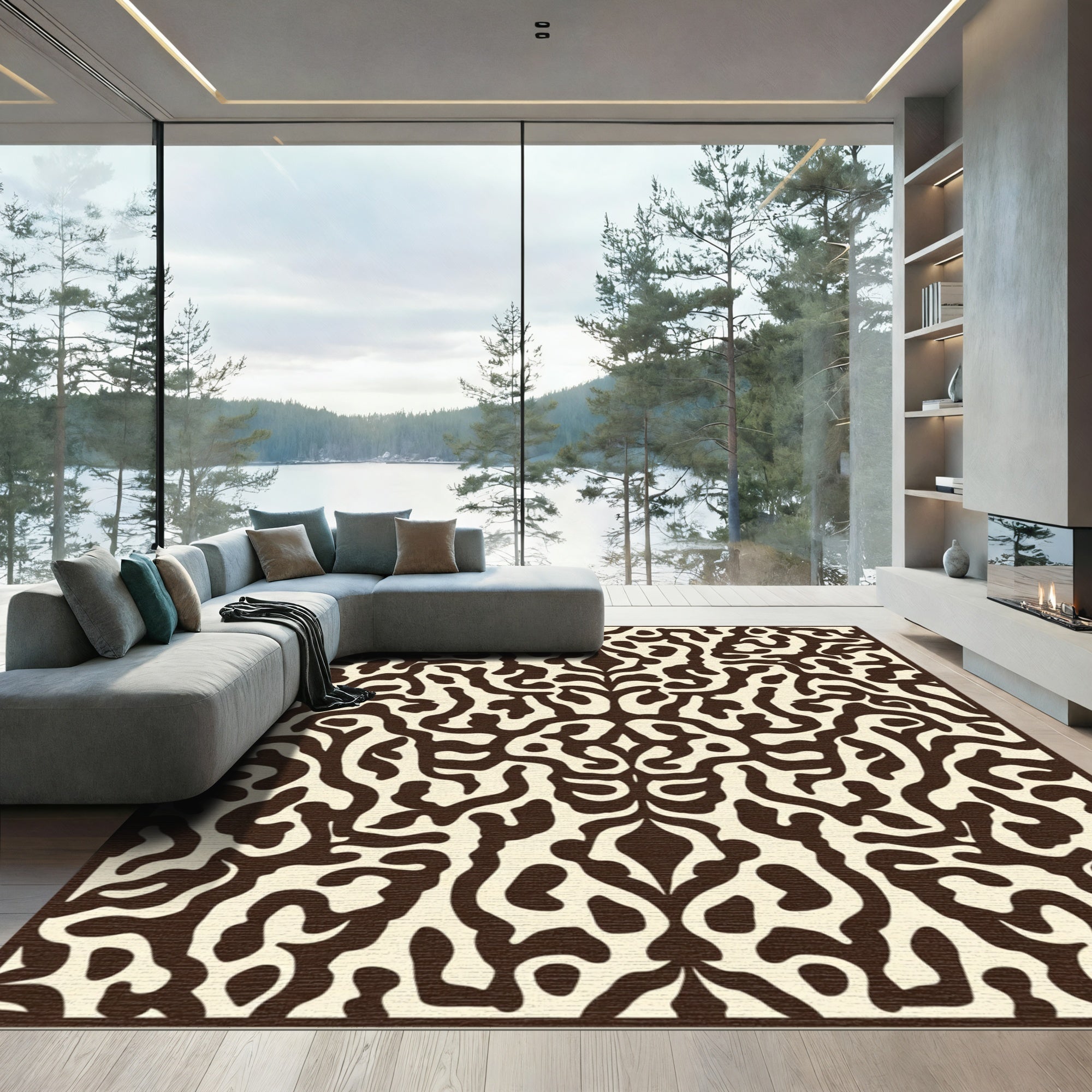 Cream Brown Organic Scrollwork Rug