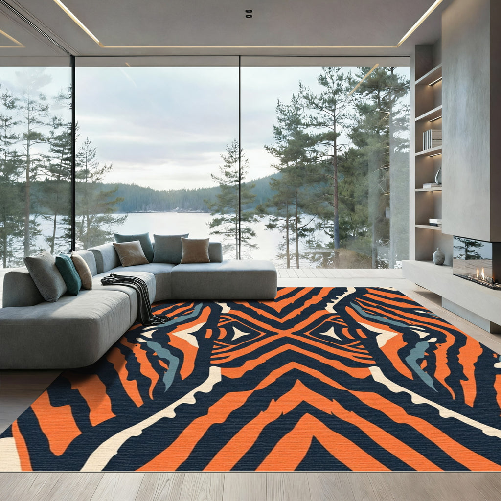 Bold Orange Blue Abstract Stripe Rug