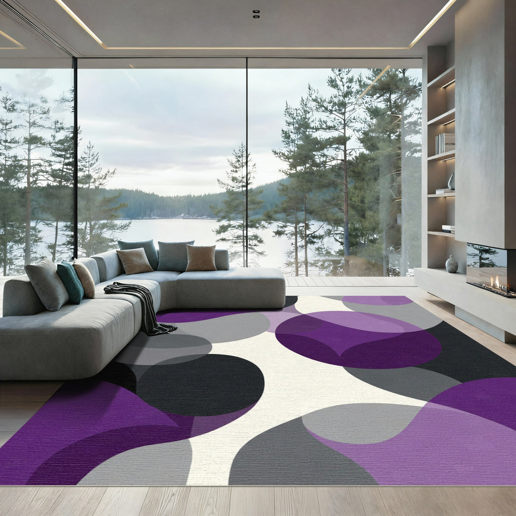 Abstract Purple Gray Black Circles Rug