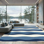 Modern Deep Blue Wave Stripes Rug
