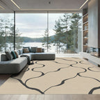 Beige Organic Wavy Vine Linework Rug