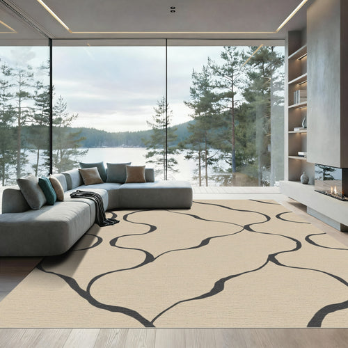 Beige Organic Wavy Vine Linework Rug