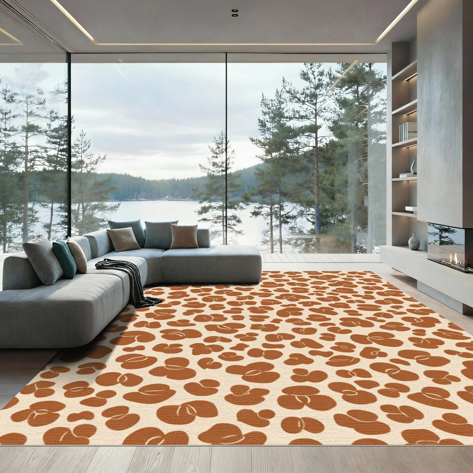Terracotta Brown Abstract Spots Rug
