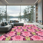 Pink Lilac Floral Medallion Lattice Rug