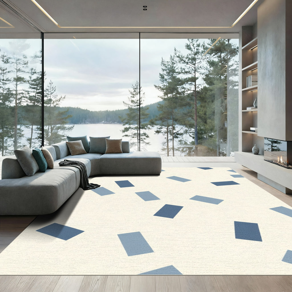 Modern Blue Abstract Rectangles Rug