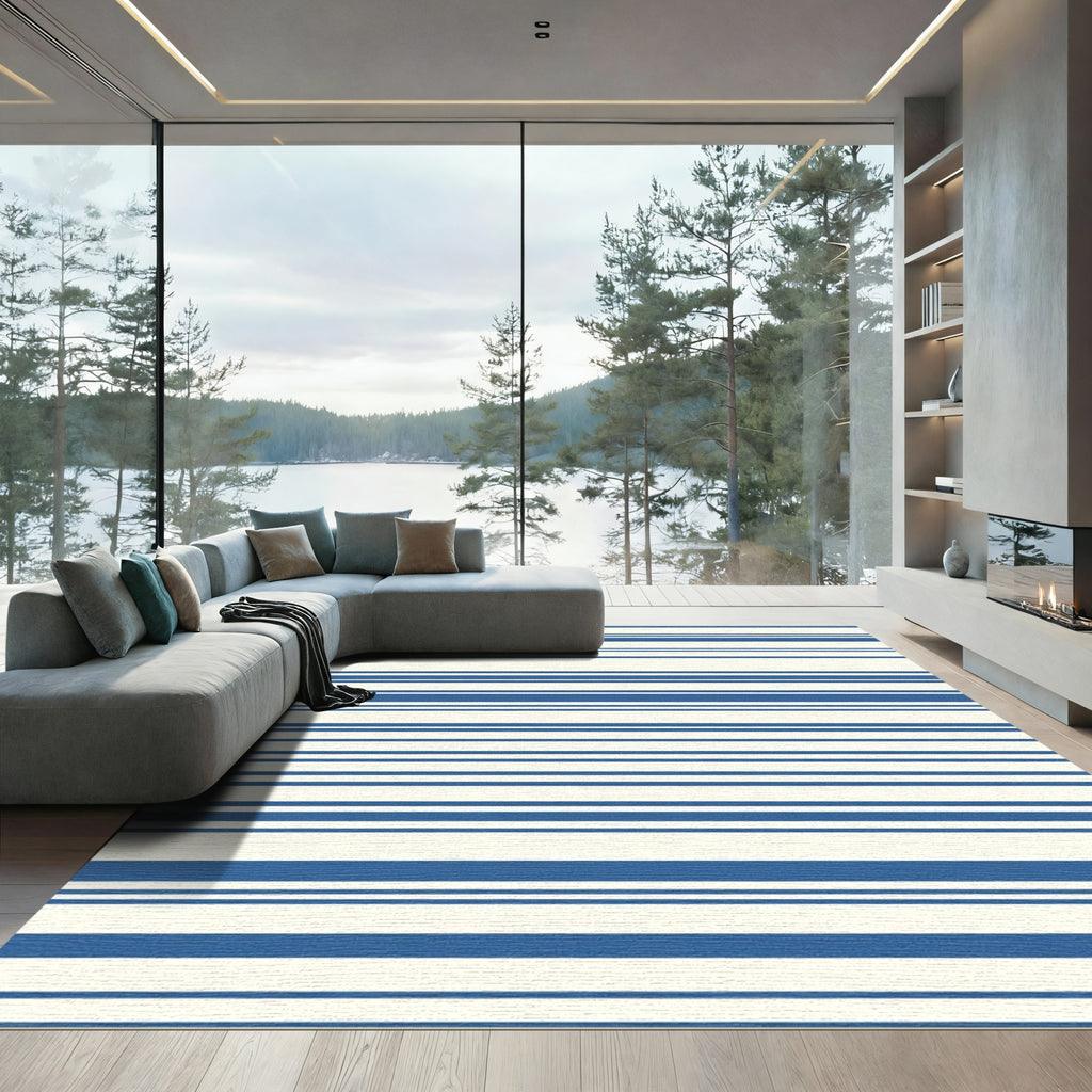Classic Blue White Striped Rug