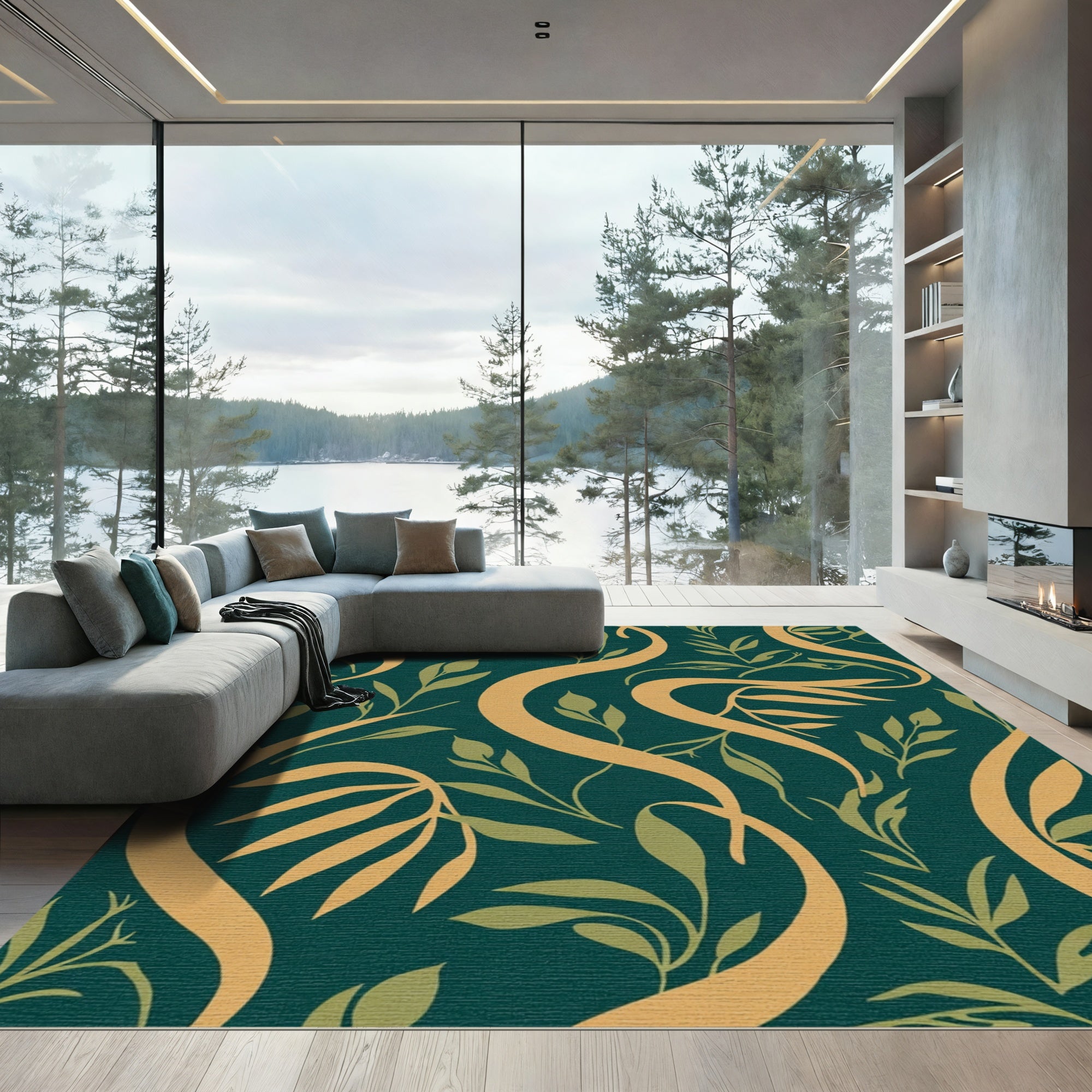 Emerald Green Vine Swirl Rug
