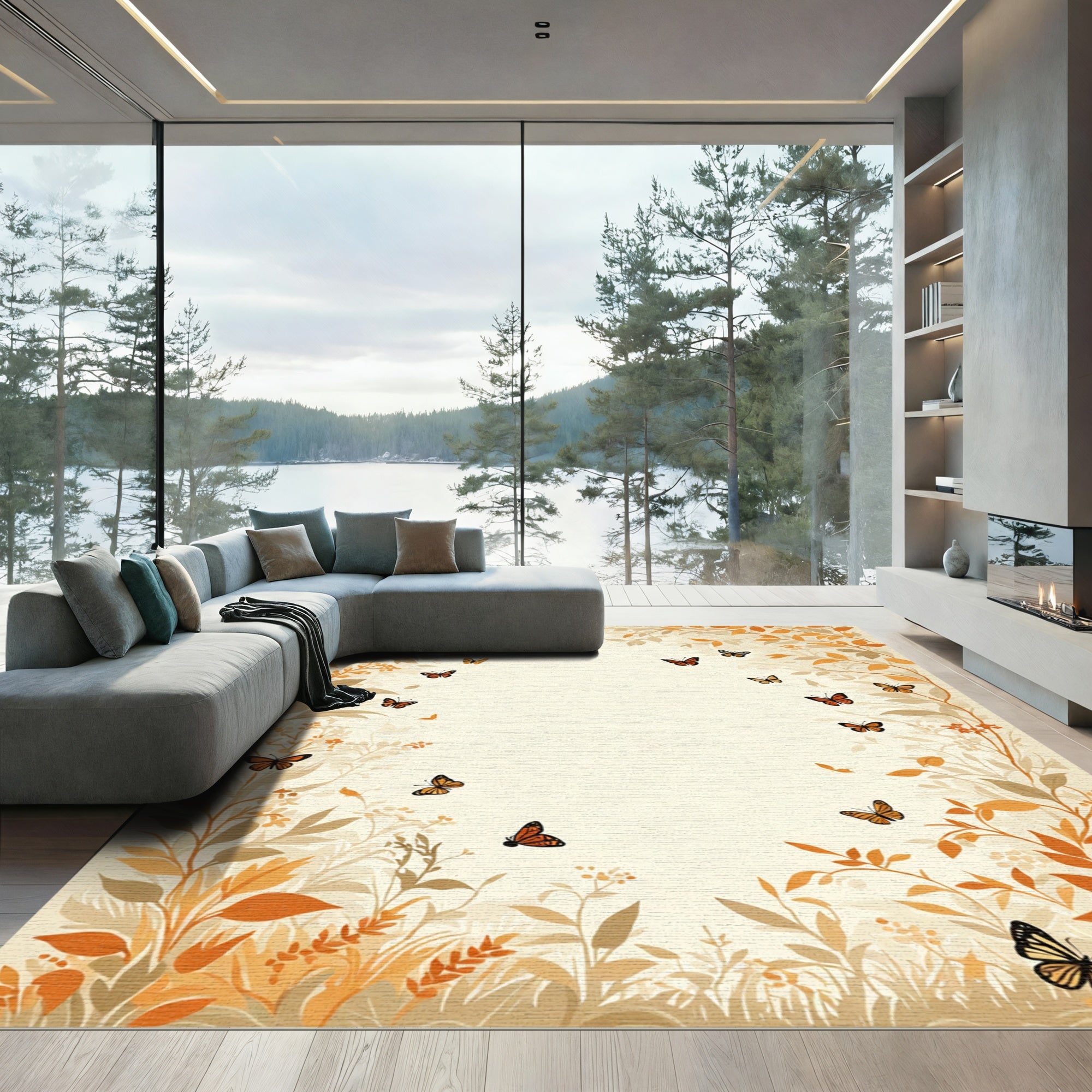 Autumn Meadow Butterfly Border Rug