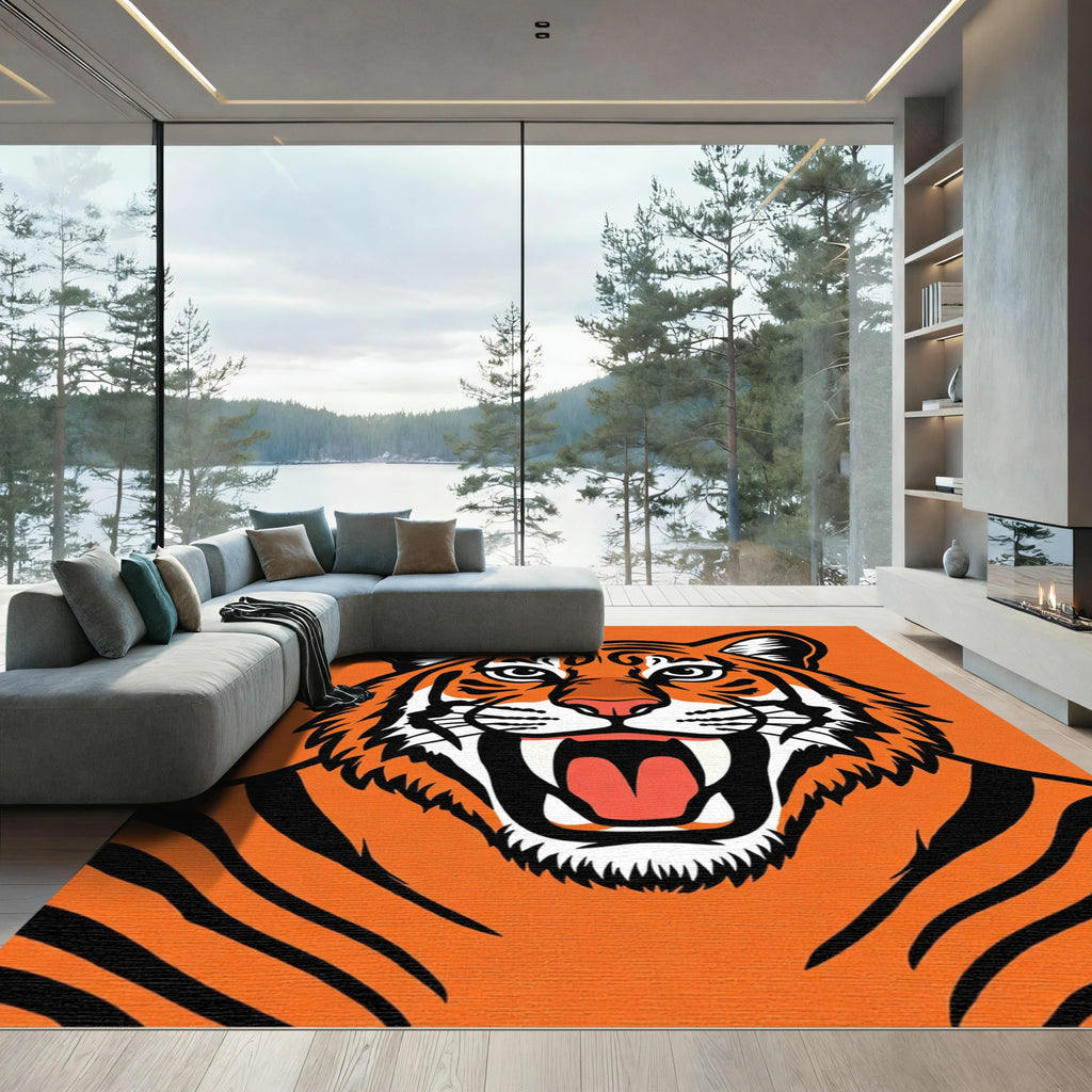 Fierce Orange Tiger Roaring Wildly Rug