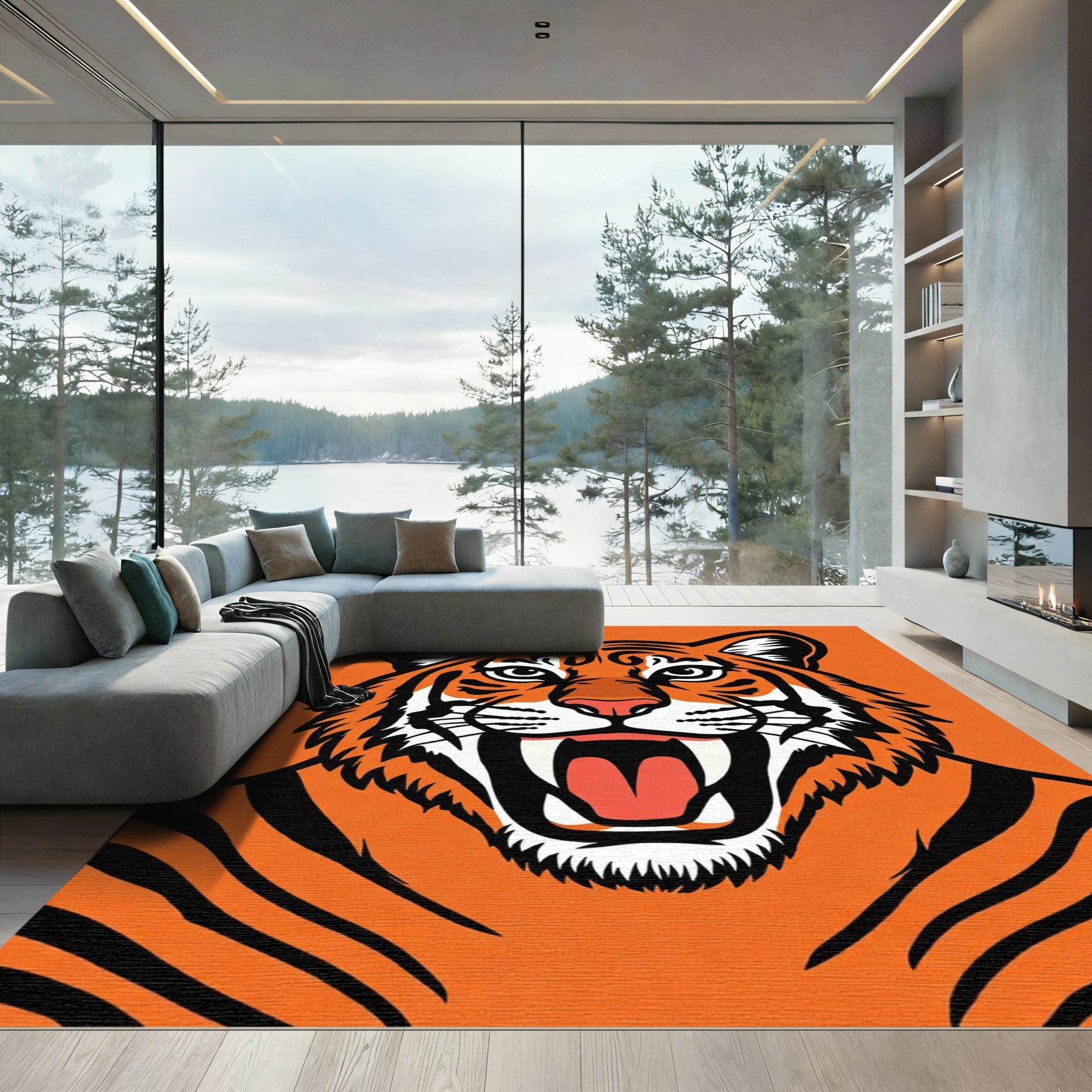 Fierce Orange Tiger Roaring Wildly Rug