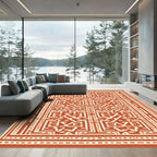 Terracotta Textured Geometric Maze Rug
