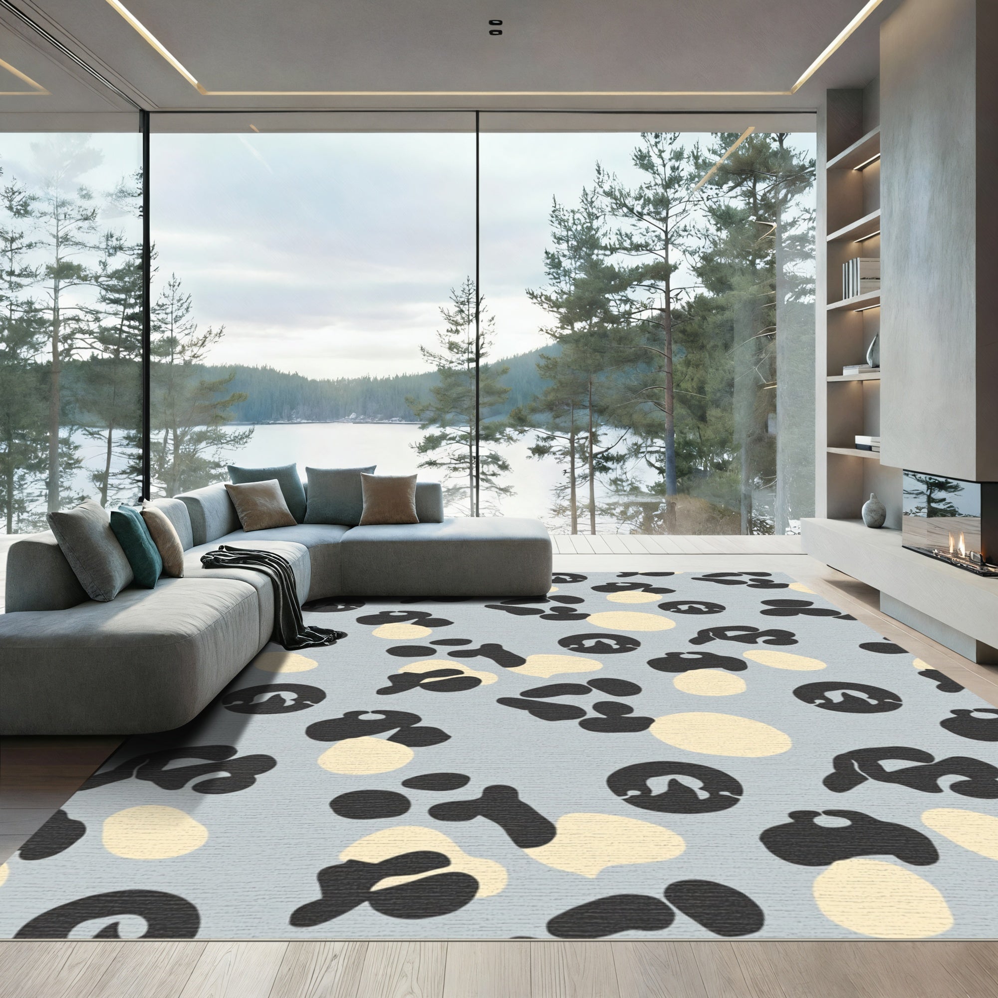 Grey Cream Abstract Spot Rug
