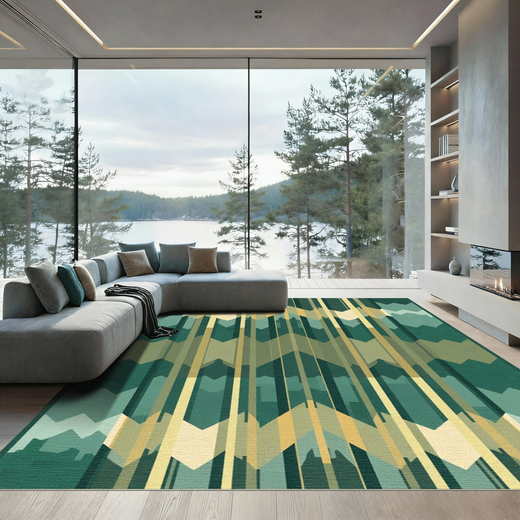 Emerald Geometric Chevron Stripe Rug