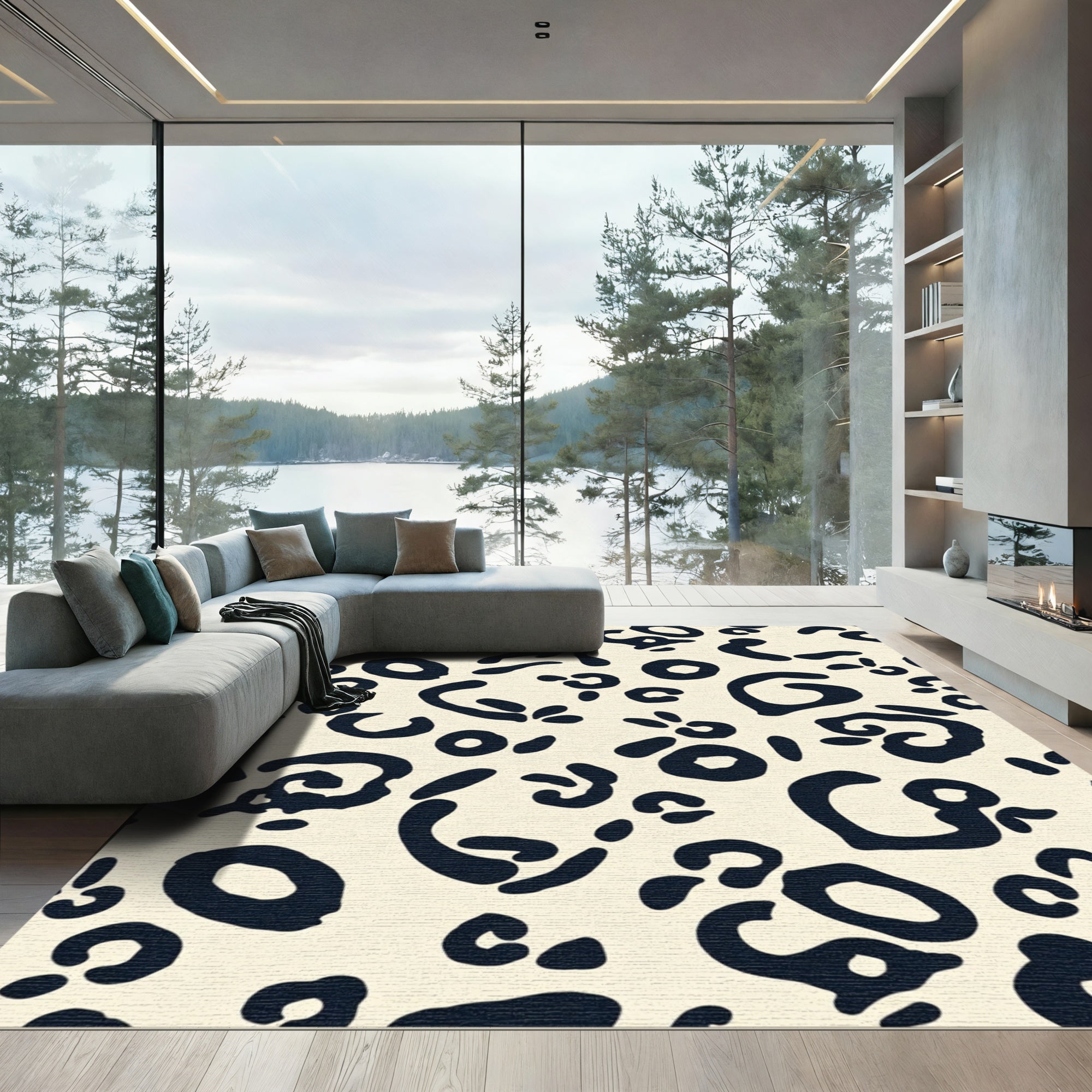 Bold Black Spots Cream Background Rug