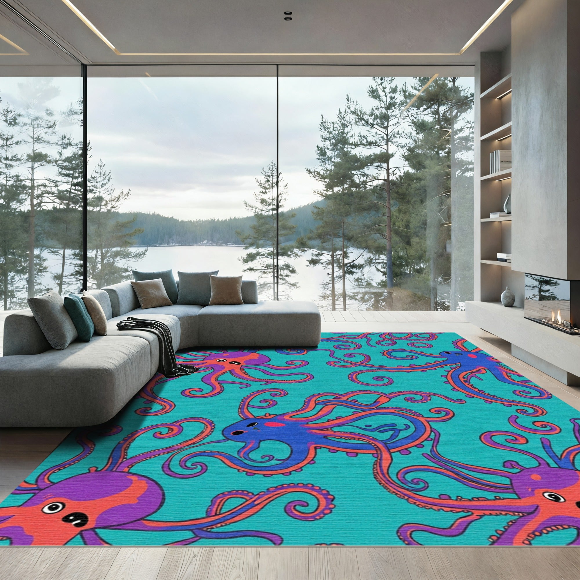 Whimsical Octopus Ocean Teal Rug