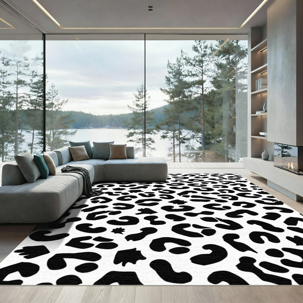 Bold Black White Animal Spots Rug