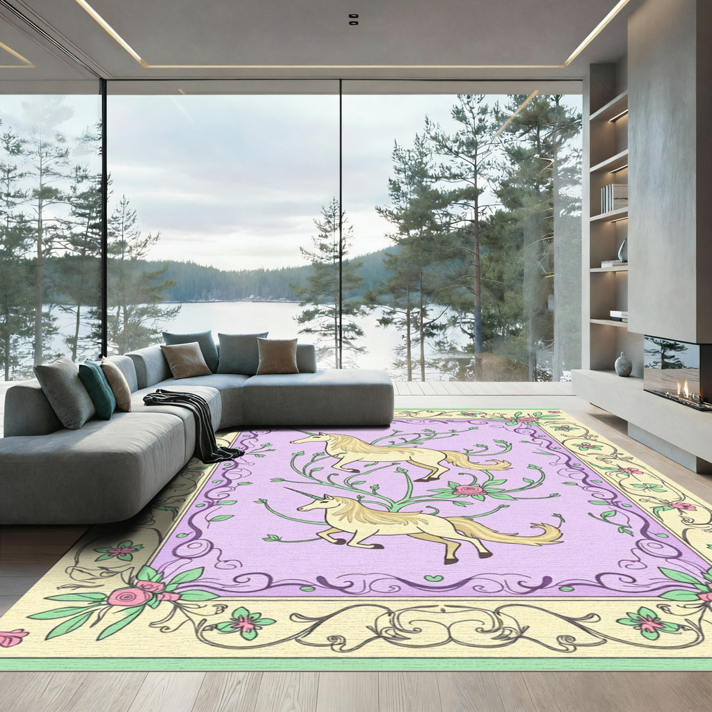 Whimsical Light Yellow Unicorn Garden Rug