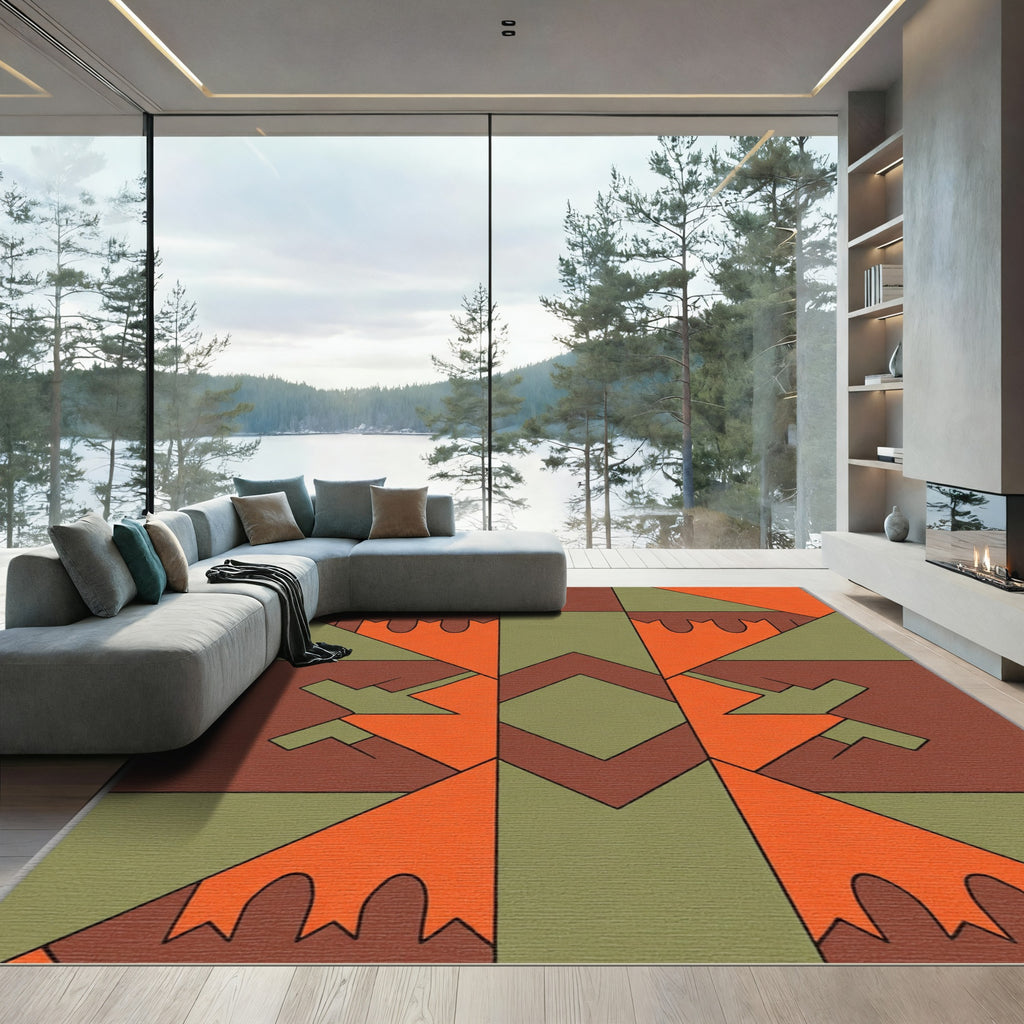 Bold Orange Geometric Southwestern Rug