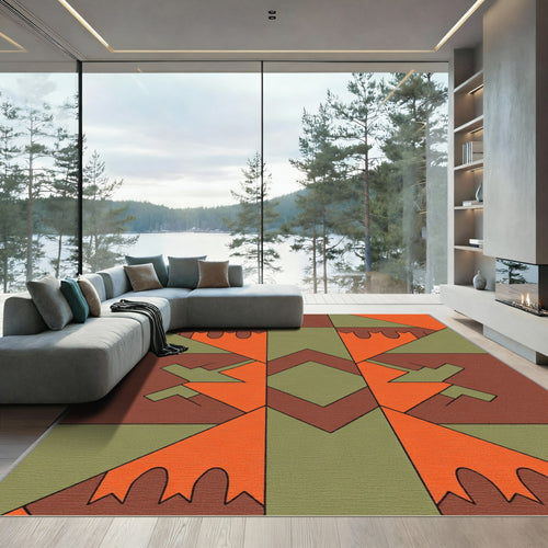 Bold Orange Geometric Southwestern Rug