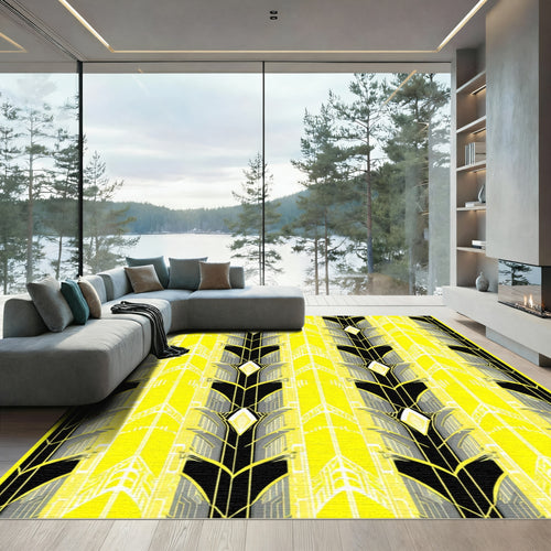 Art Deco Yellow Black Diamond Forms Rug