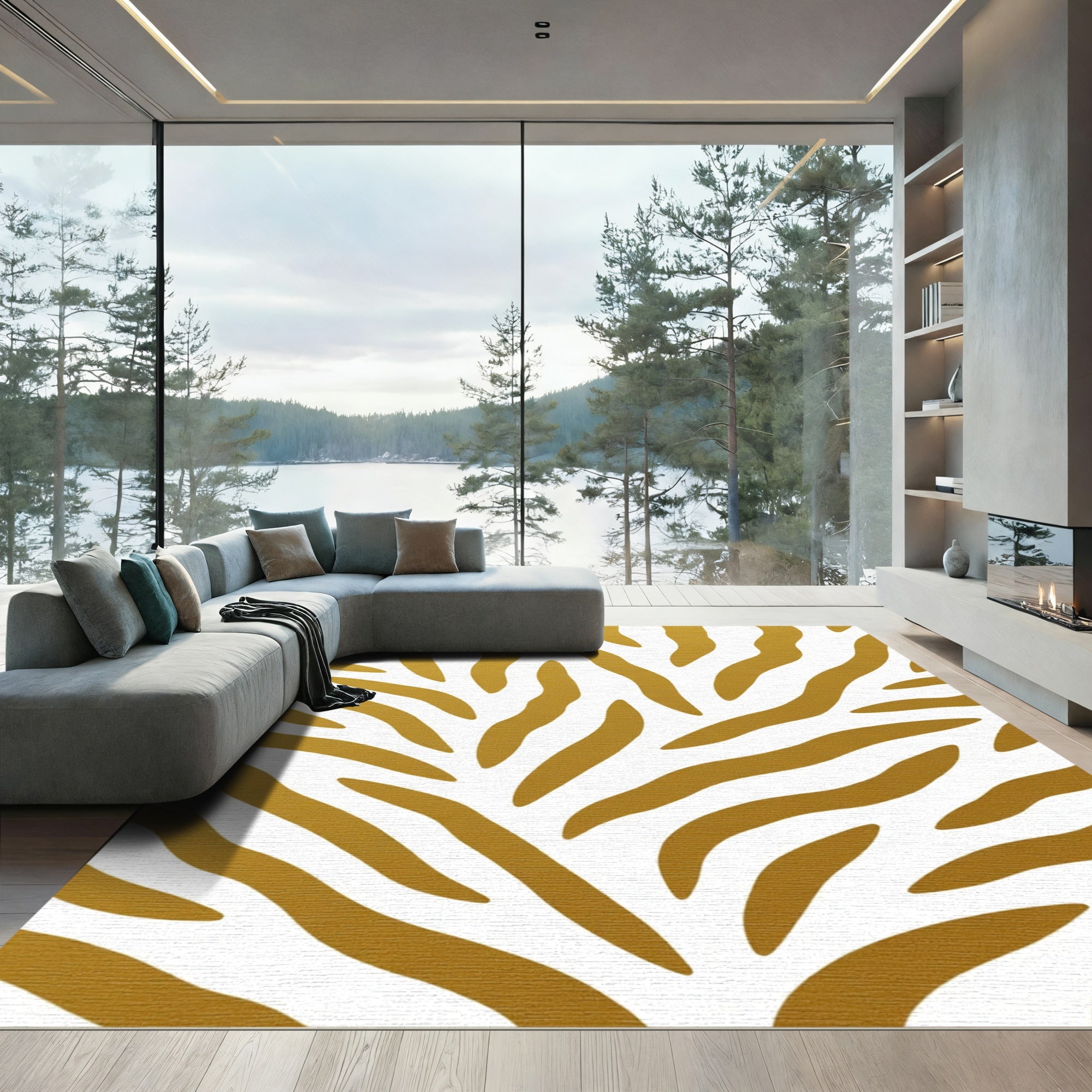 Golden Bronze Zebra Wave Rug
