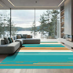 Teal Beige Abstract Stripe Rug