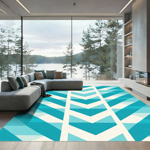 Aqua Teal Chevron Stripe Arrangement Rug