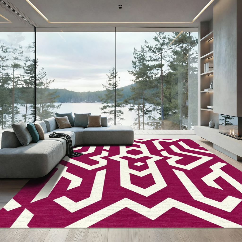 Deep Crimson Abstract Geometric Lattice Rug
