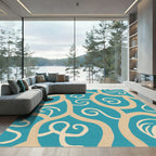 Teal Beige Organic Swirl Rug