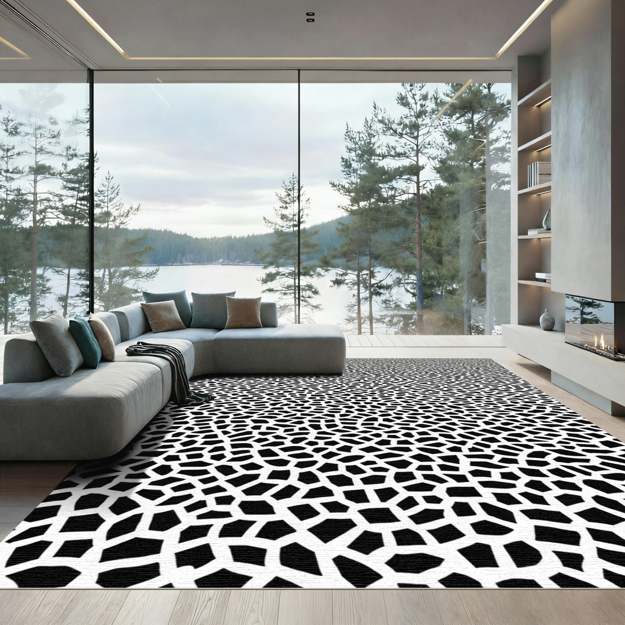 Monochrome Jagged Organic Mosaic Rug