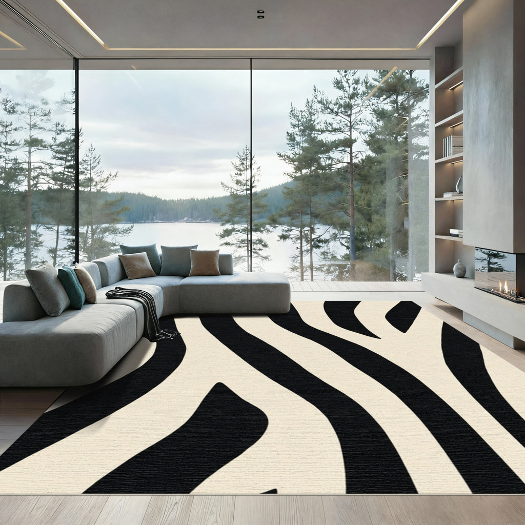 Black Cream Wavy Stripe Rug