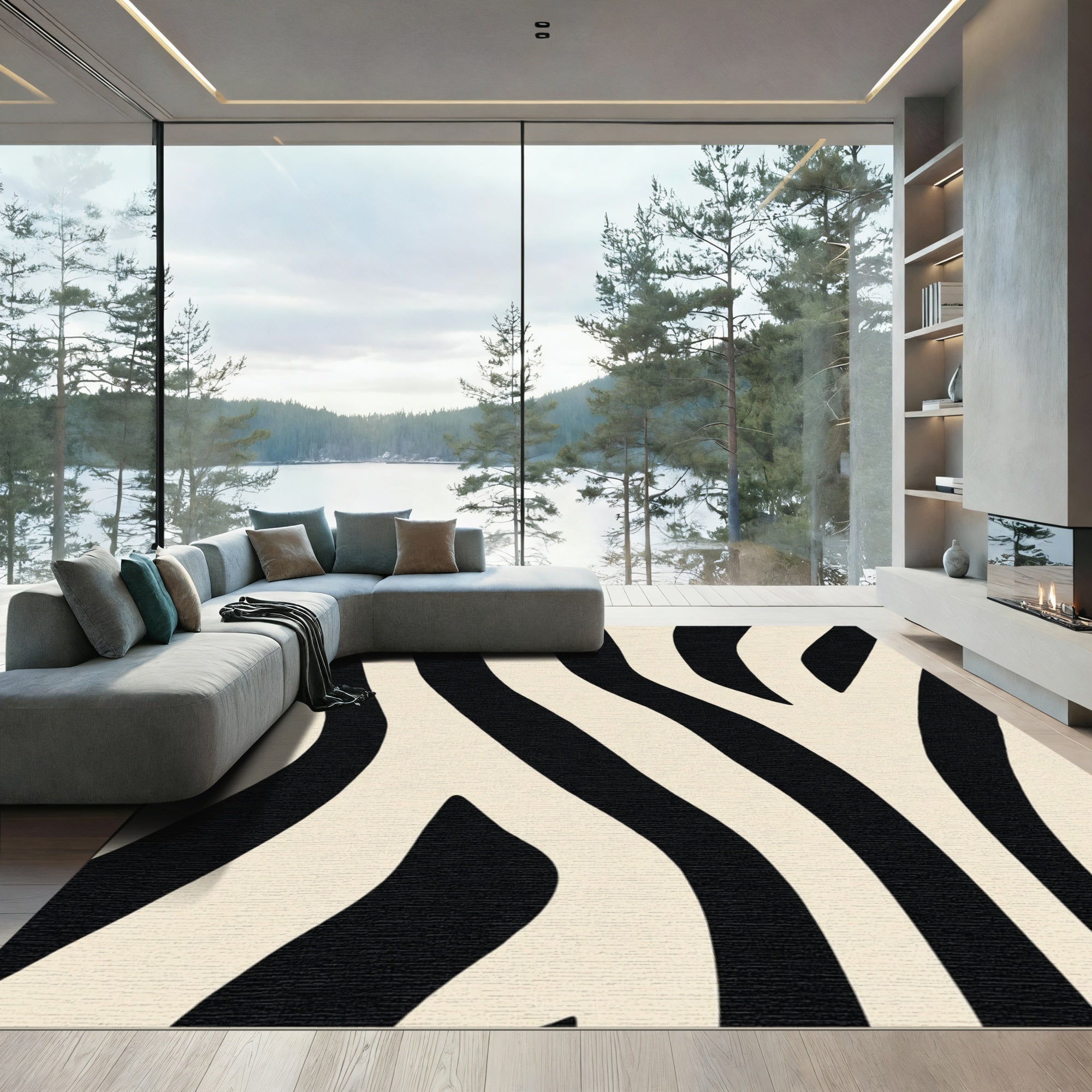 Black Cream Wavy Stripe Rug