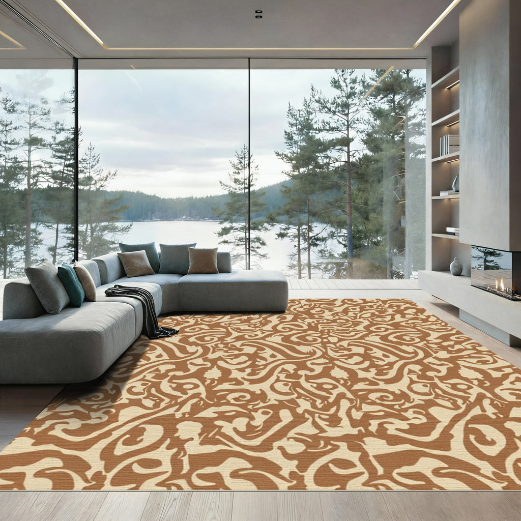 Rustic Amber Swirl Abstract Rug