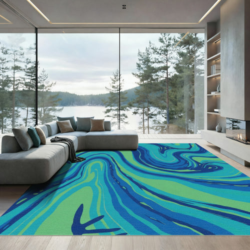 Abstract Blue Green Swirl Rug