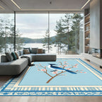 Blue Bird Cherry Blossom Scene Rug