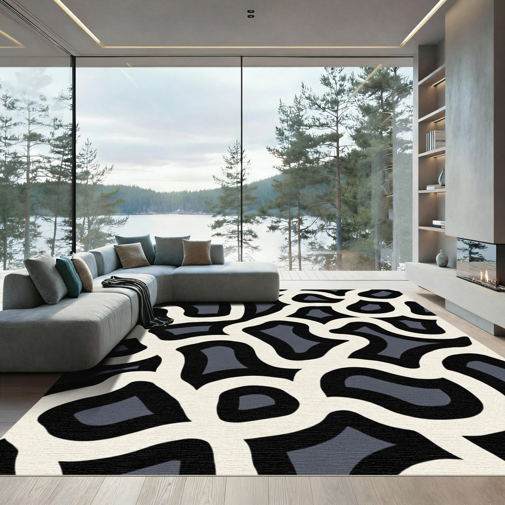 Organic Cream Black Grey Flow Rug